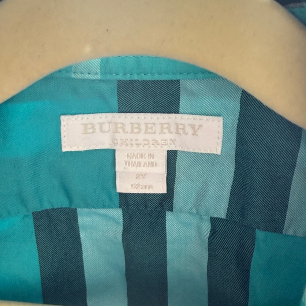 Burberry Teal and Black Plaid Short-Sleeve Button-Down Shirt - Picture 2 of 2